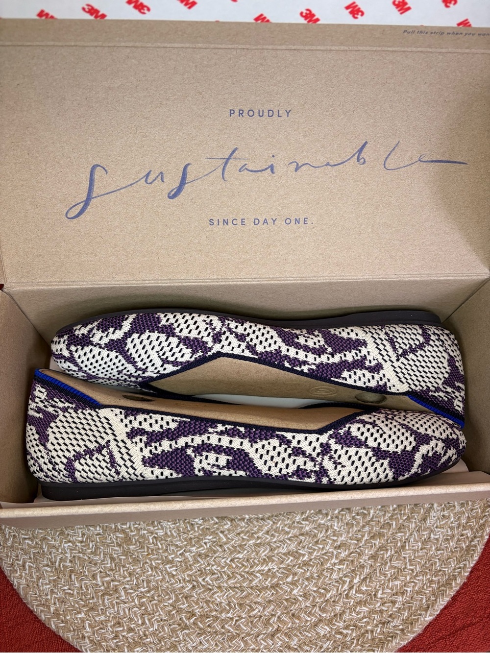 Rothy’s Daily Flats in Ivory and Dark Purple Flower- Women Shoes
